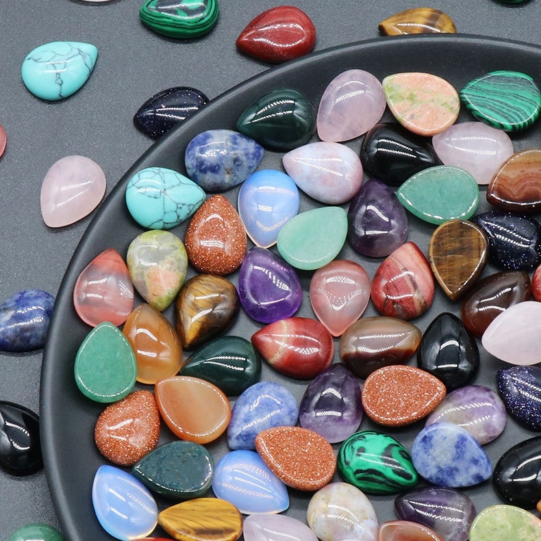 12x16mm Gemstone Teardrop Cabochon Water Drop Stone Flatback Beads for DIY Making Jewelry
