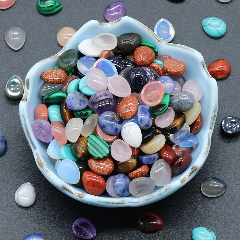 Natural Gemstone Teardrop Cabochon 8x10mm Water Drop Stone Flatback Beads for DIY Making Jewelry