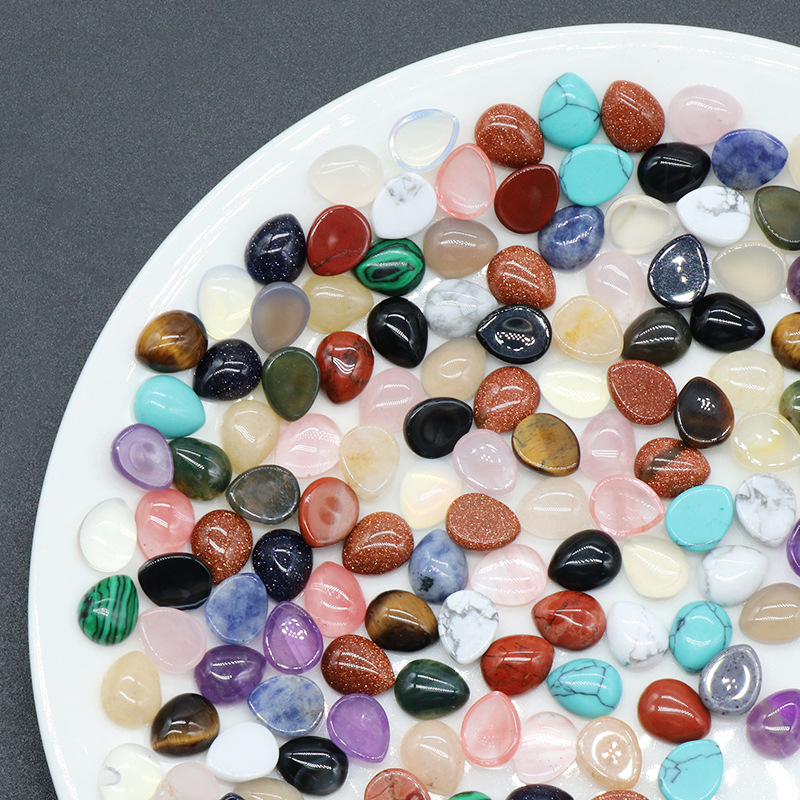 Natural Gemstone Teardrop Cabochon 8x10mm Water Drop Stone Flatback Beads for DIY Making Jewelry