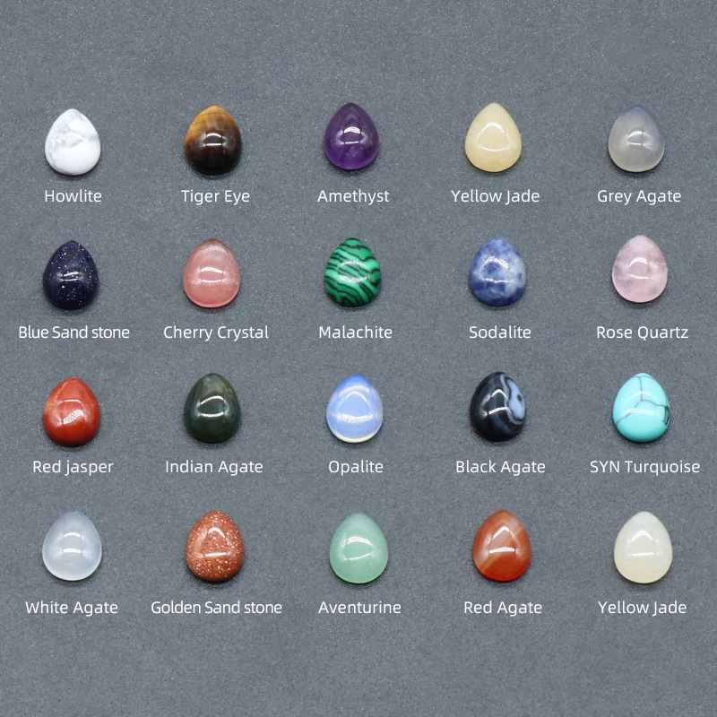 Natural Gemstone Teardrop Cabochon 8x10mm Water Drop Stone Flatback Beads for DIY Making Jewelry