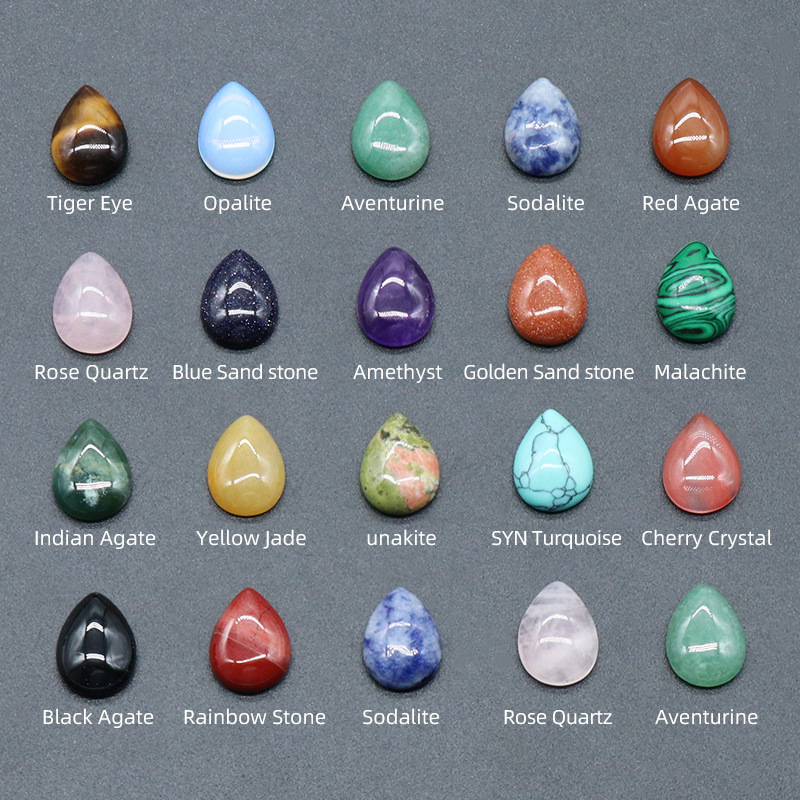 12x16mm Gemstone Teardrop Cabochon Water Drop Stone Flatback Beads for DIY Making Jewelry