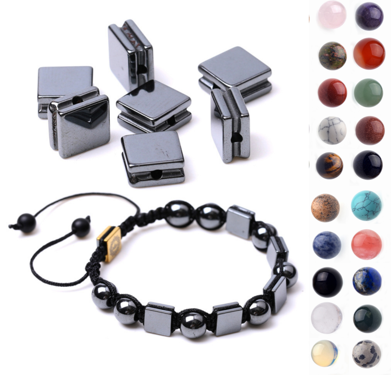 Handmade Woven Gemstone Beads Hematite Bracelets Adjustable SB2075