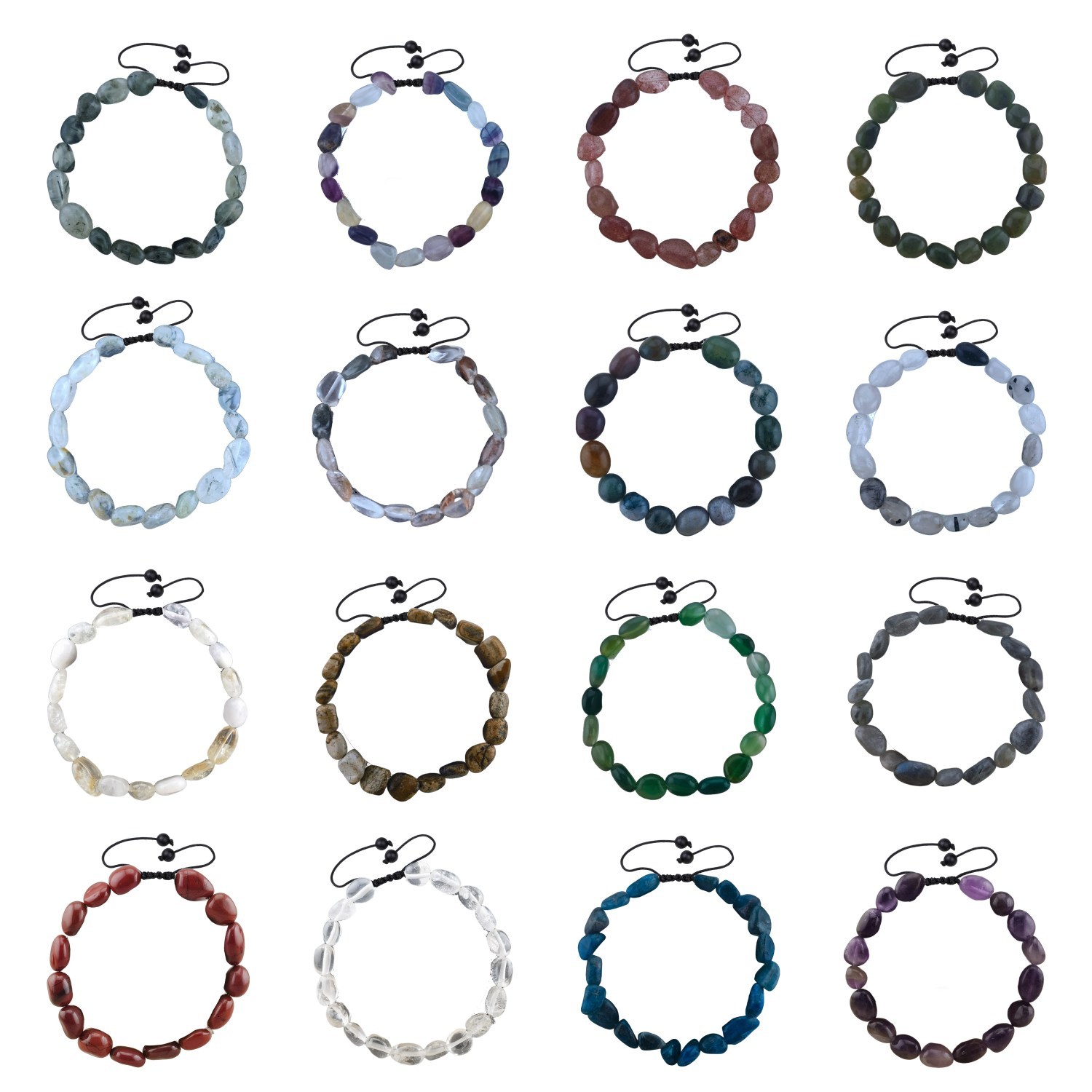 Handmade Woven Tumbled Stone Bracelets Adjustable Healing Chakra Yoga Gemstone Beads 6~9MM  Braided Rope Reiki