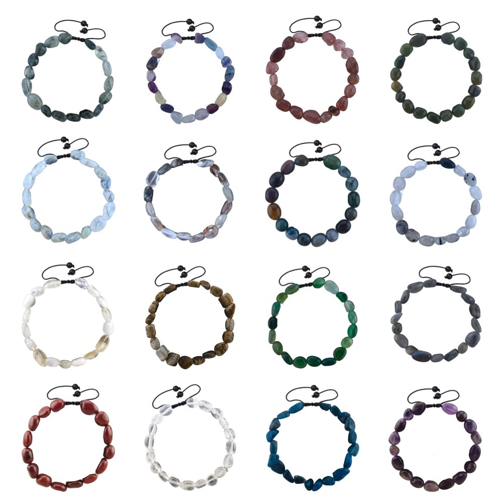 Handmade Woven Tumbled Stone Bracelets Adjustable Healing Chakra Yoga Gemstone Beads 6~9MM  Braided Rope Reiki