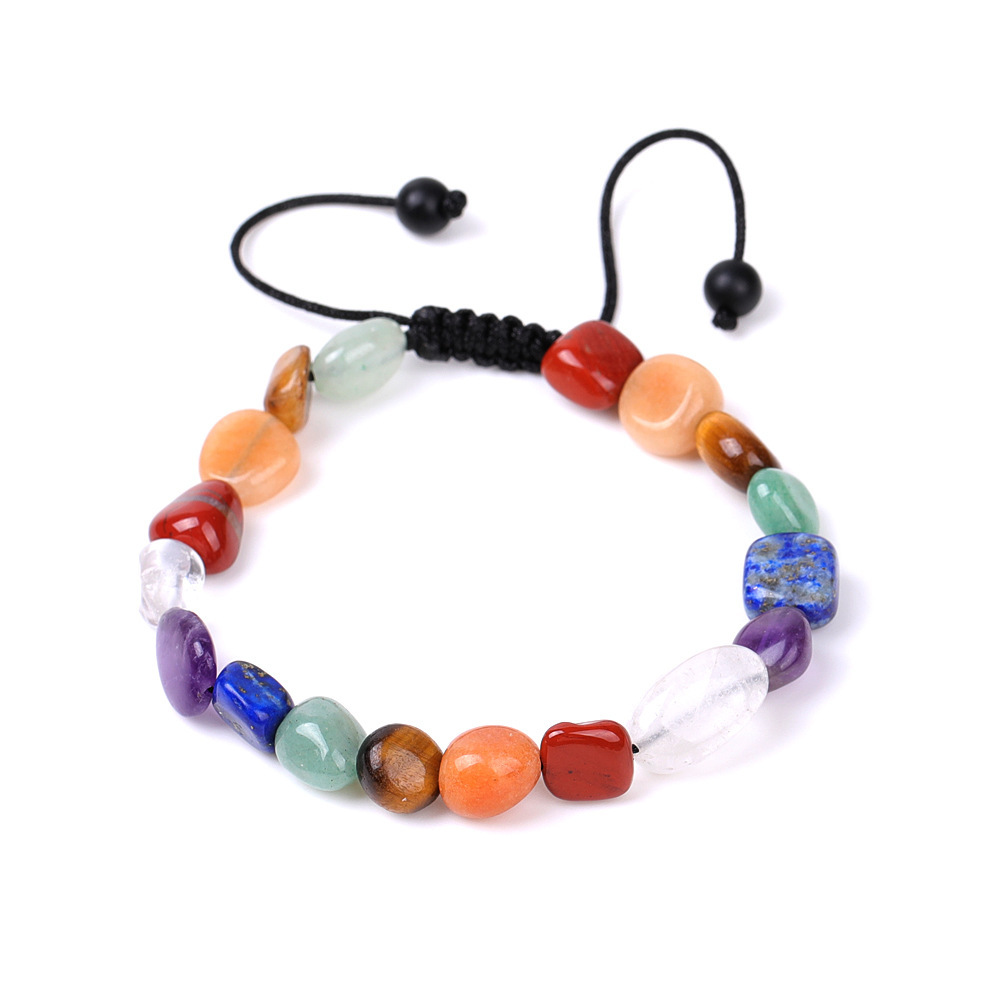 Handmade Woven Tumbled Stone Bracelets Adjustable Healing Chakra Yoga Gemstone Beads 6~9MM  Braided Rope Reiki