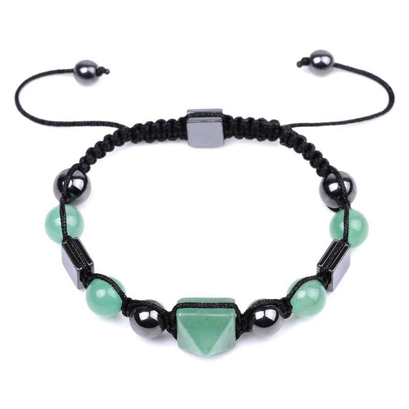 8mm Pyramid Beads With Natural Square Stone Braided Bracelet Handmade Healing Crystal Meditation Relax Anxiety For Women