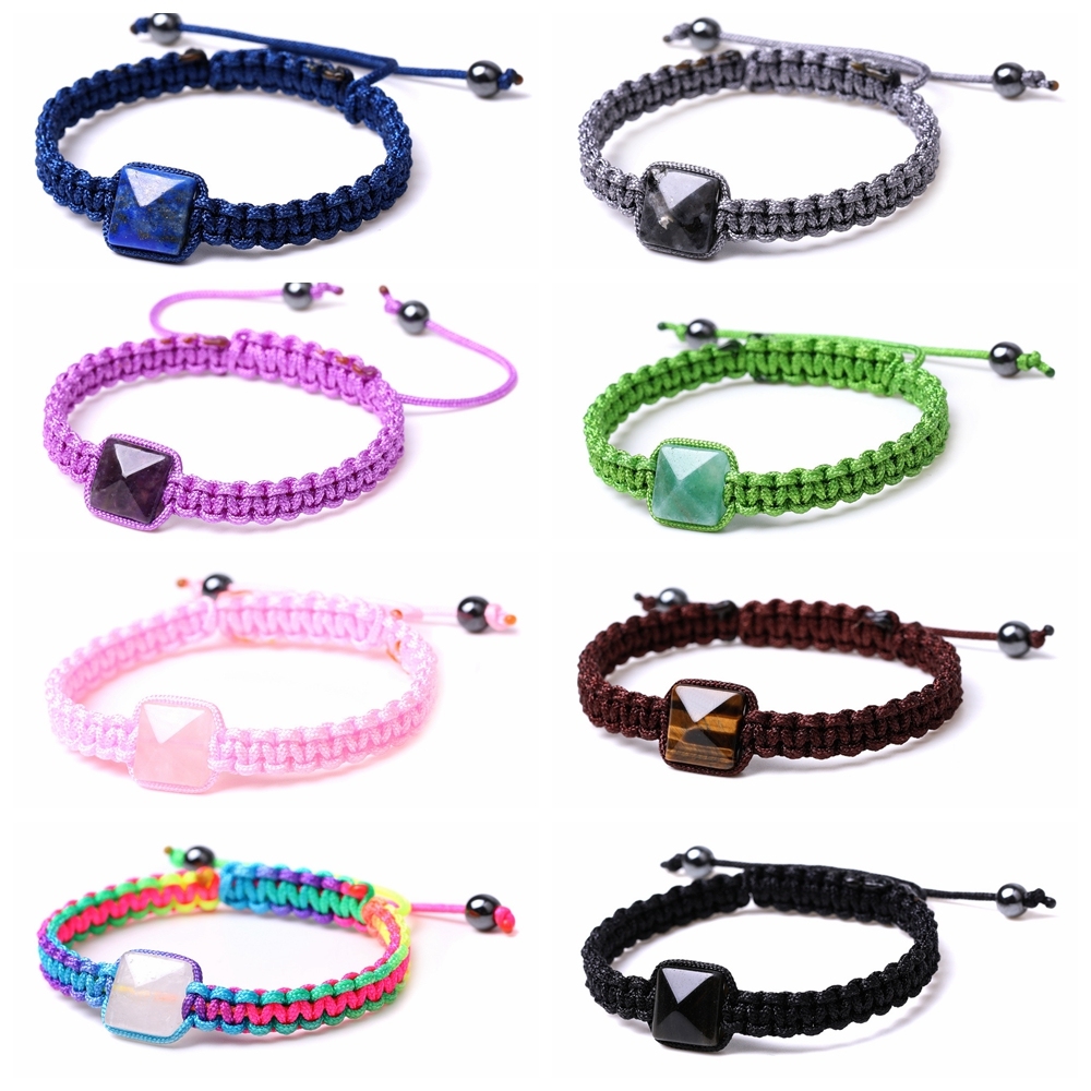 Fashion Adjustable Braided Triangle Cone Pyramid Lapis Lazuli Amethyst Green Aventurine Natural Stone Bracelet-SB1869