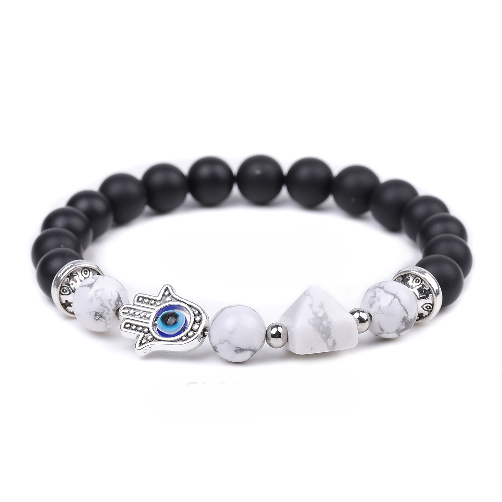 Handmade Amethyst Tiger Eye Black Obsidian Bracelet Natural Quartz Crystal Stone Beaded Hamsa Devil Eye Pyramid Bracelet
