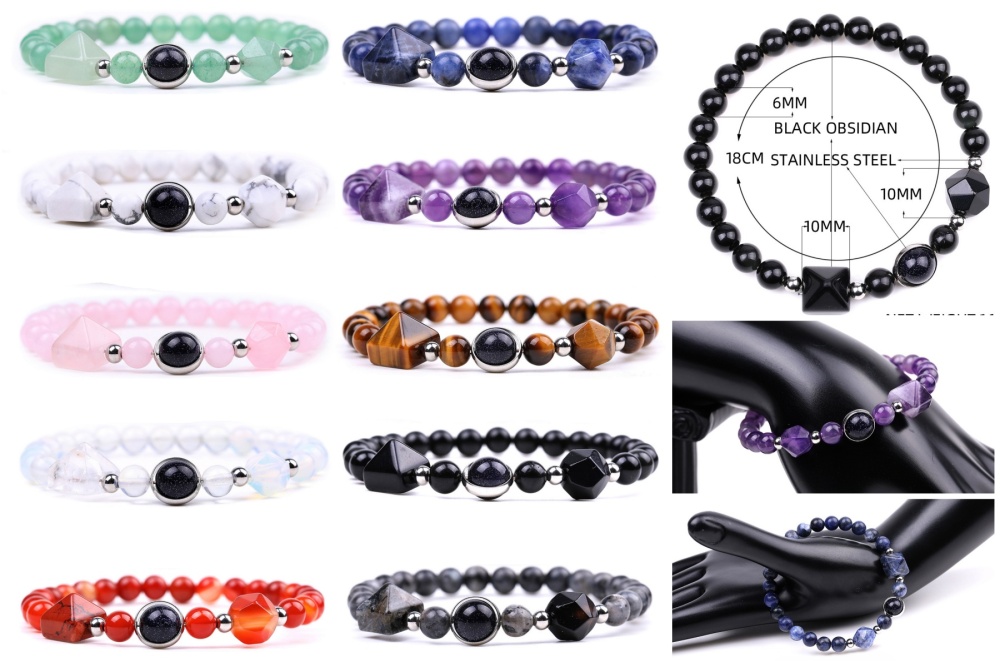 Natural Pyramid Beads Stone Stretch Bracelets for women men SB1864