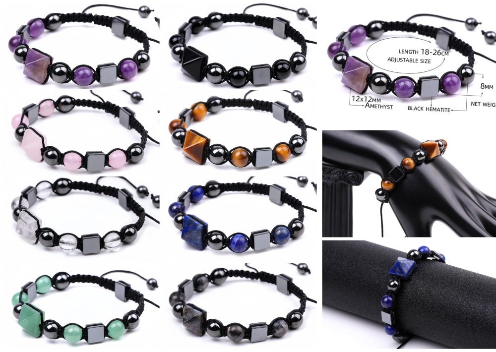 Handmade Woven Pyramid Gemstone Bead Bracelet Adjsutable Handmade Healing Crystal Meditation Relax Anxiety For Women