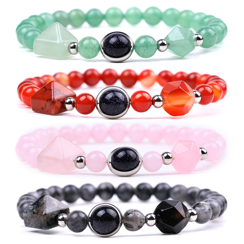 New Fashion Pyramid Bead Bracelet,Faceted Amethyst Rose Quartz Tiger Eye Bracelet,Yoga Obsidian Sodalite Pyramid Lucky Bracelet