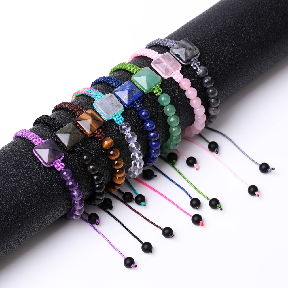 Handmade 6mm Crystal Braided Adjustable Bracelet Rose Quartz Amethyst Charms Bracelet For Women