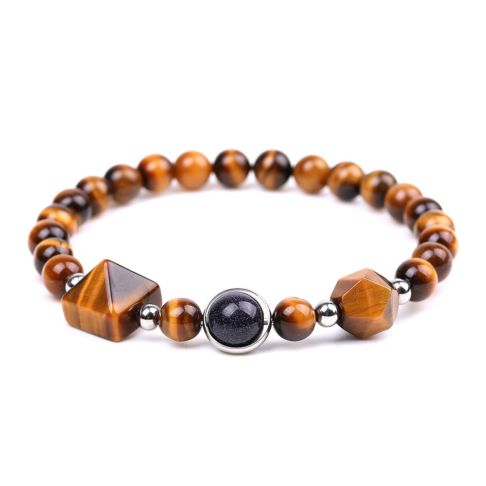 New Fashion Pyramid Bead Bracelet,Faceted Amethyst Rose Quartz Tiger Eye Bracelet,Yoga Obsidian Sodalite Pyramid Lucky Bracelet