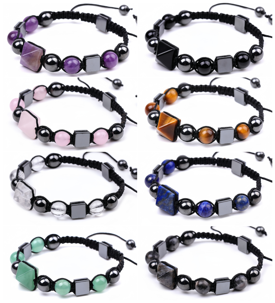 Handmade Woven Pyramid Gemstone Bead Bracelet Adjsutable Handmade Healing Crystal Meditation Relax Anxiety For Women