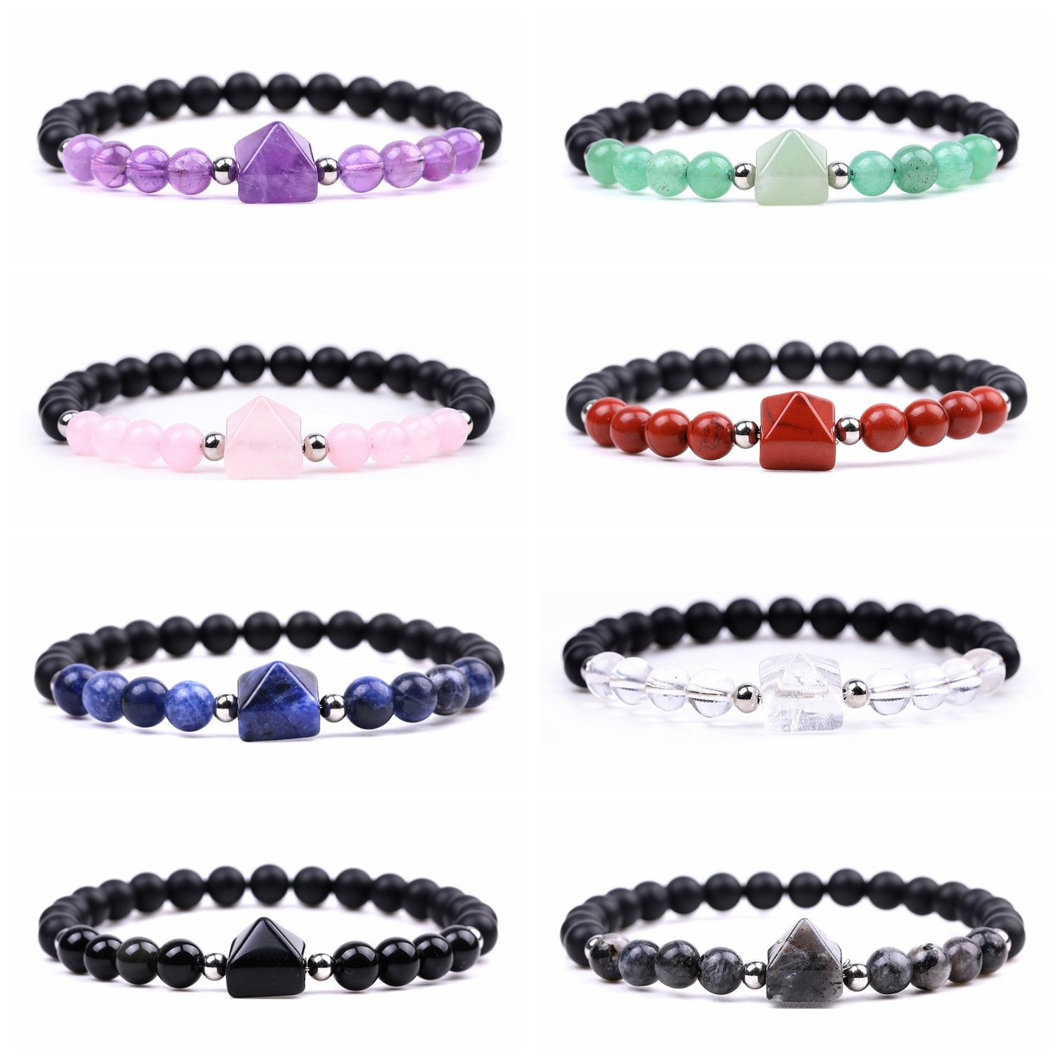 Natural Gemstone Pyramid Beads Stretch Bracelet For Women Men SB1867