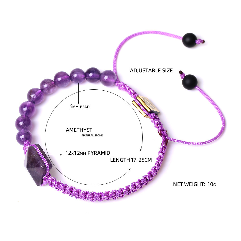 Handmade 6mm Crystal Braided Adjustable Bracelet Rose Quartz Amethyst Charms Bracelet For Women