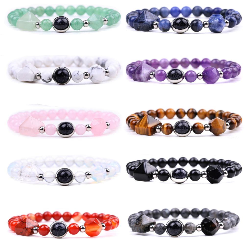 Natural Pyramid Beads Stone Stretch Bracelets for women men SB1864