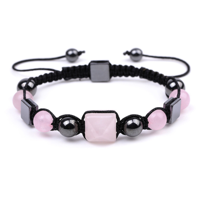 8mm Pyramid Beads With Natural Square Stone Braided Bracelet Handmade Healing Crystal Meditation Relax Anxiety For Women