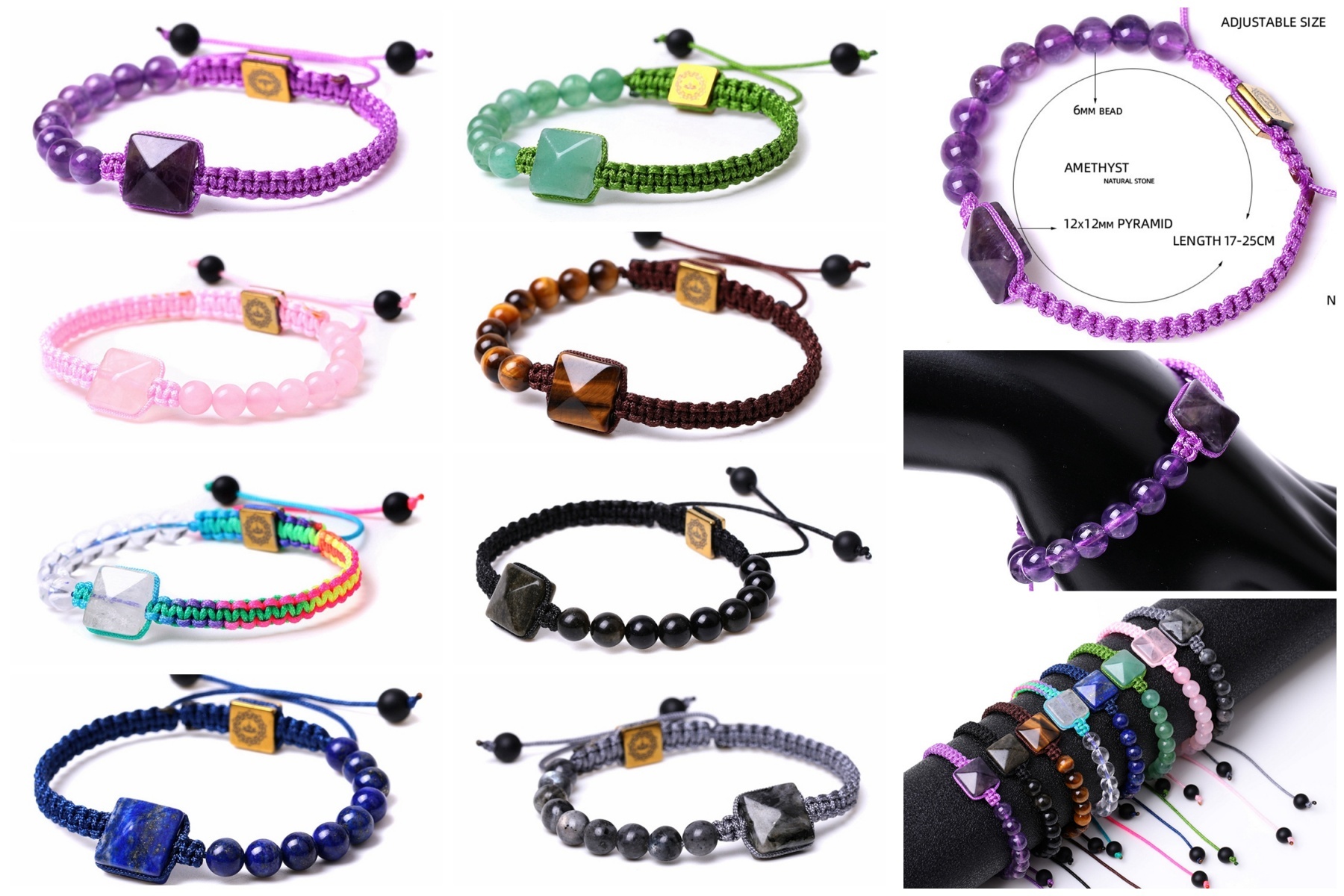 Handmade 6mm Crystal Braided Bracelet For Women Adjustable SB1866