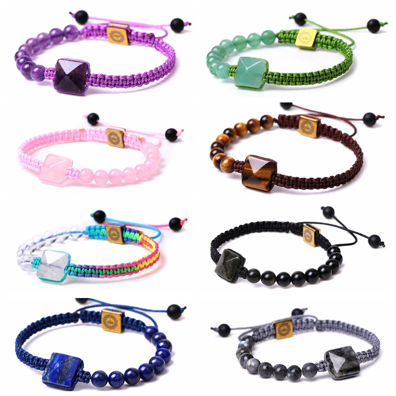 Handmade 6mm Crystal Braided Adjustable Bracelet Rose Quartz Amethyst Charms Bracelet For Women