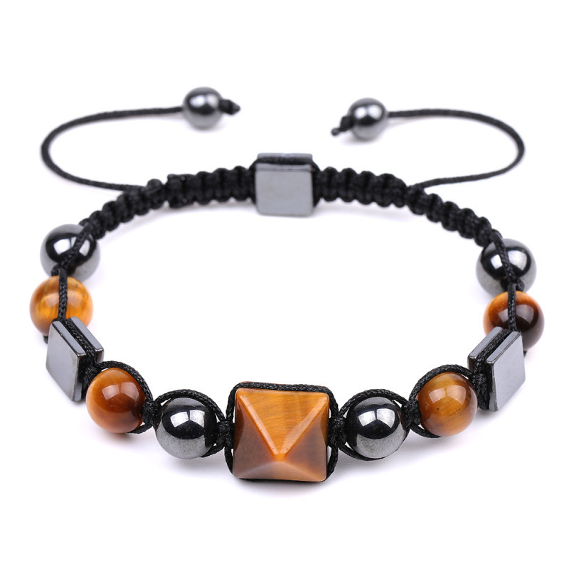8mm Pyramid Beads With Natural Square Stone Braided Bracelet Handmade Healing Crystal Meditation Relax Anxiety For Women