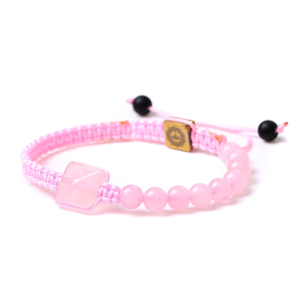 Handmade 6mm Crystal Braided Adjustable Bracelet Rose Quartz Amethyst Charms Bracelet For Women