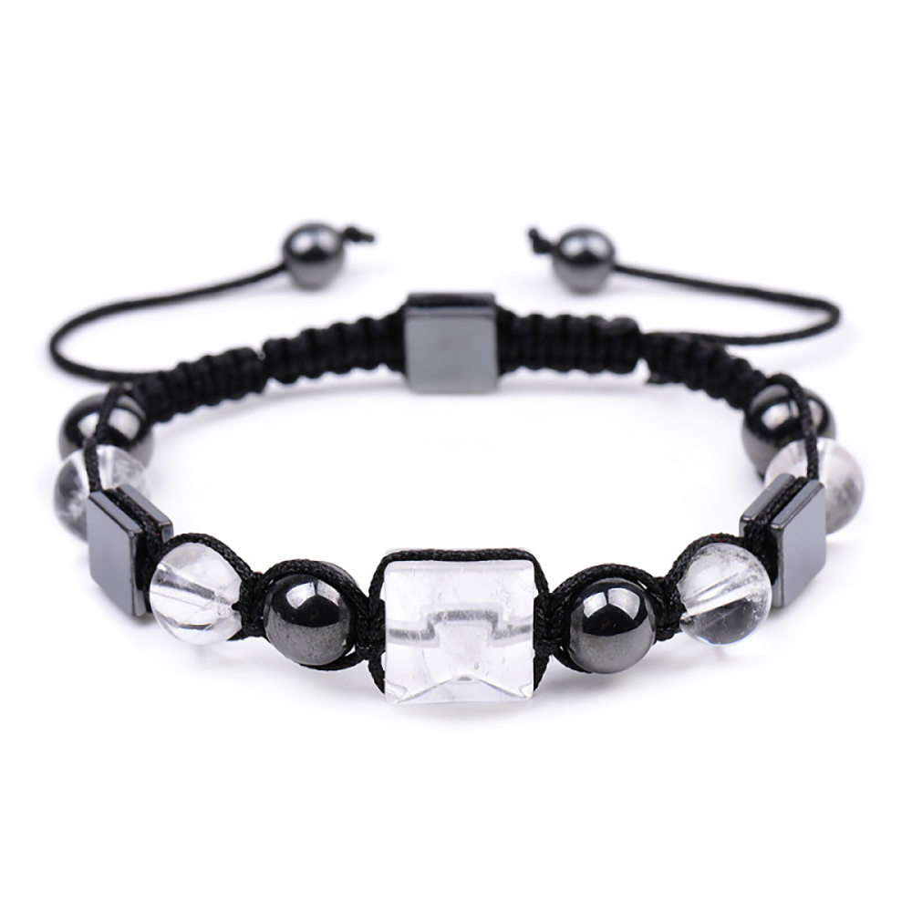 8mm Pyramid Beads With Natural Square Stone Braided Bracelet Handmade Healing Crystal Meditation Relax Anxiety For Women