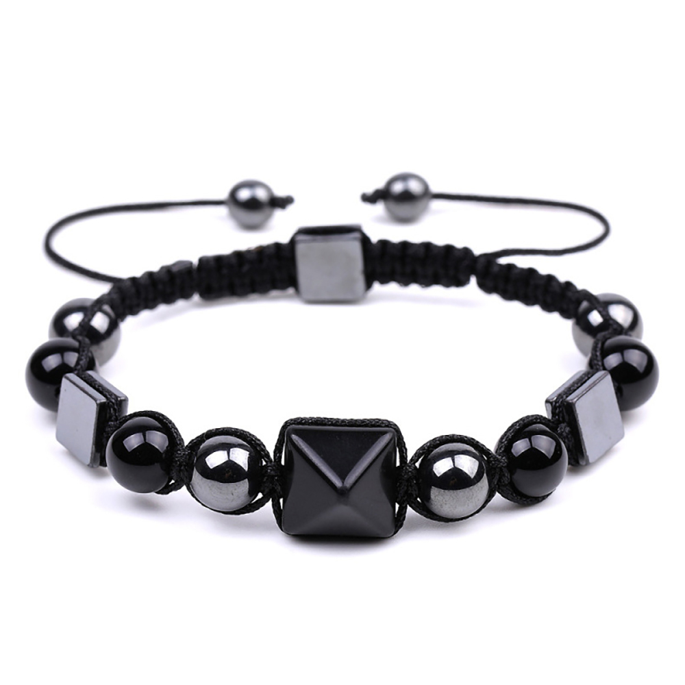 8mm Pyramid Beads With Natural Square Stone Braided Bracelet Handmade Healing Crystal Meditation Relax Anxiety For Women