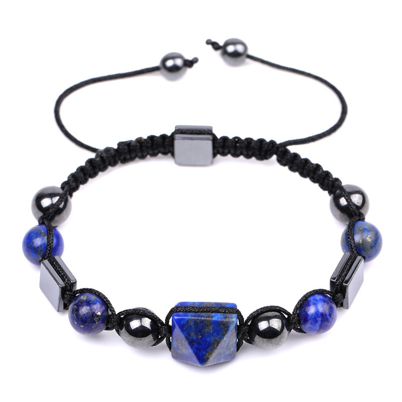 8mm Pyramid Beads With Natural Square Stone Braided Bracelet Handmade Healing Crystal Meditation Relax Anxiety For Women