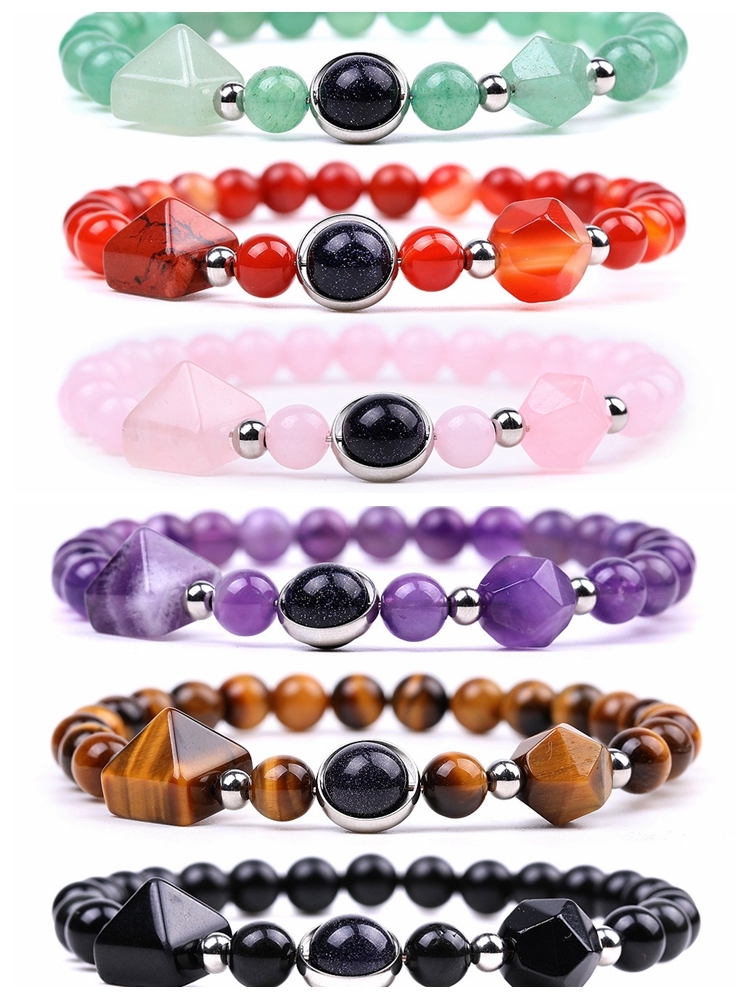 Natural Pyramid Beads Stone Stretch Bracelets for women men SB1864