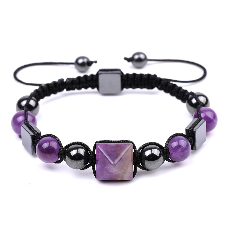 8mm Pyramid Beads With Natural Square Stone Braided Bracelet Handmade Healing Crystal Meditation Relax Anxiety For Women
