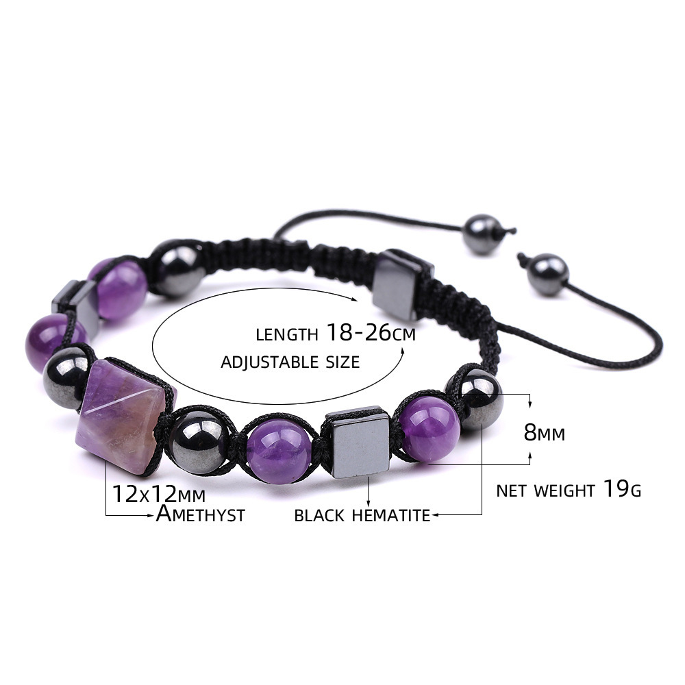 8mm Pyramid Beads With Natural Square Stone Braided Bracelet Handmade Healing Crystal Meditation Relax Anxiety For Women