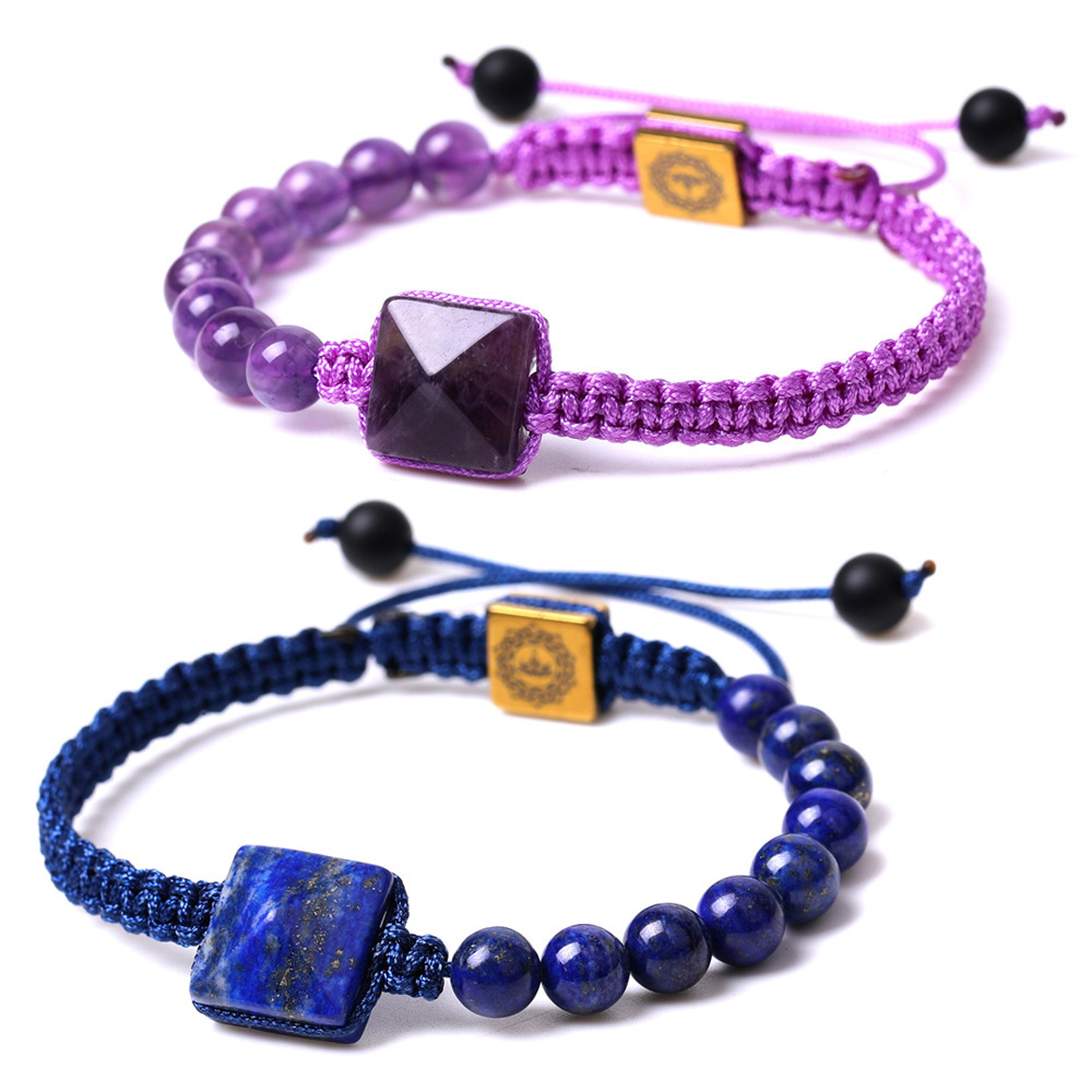 Handmade 6mm Crystal Braided Adjustable Bracelet Rose Quartz Amethyst Charms Bracelet For Women