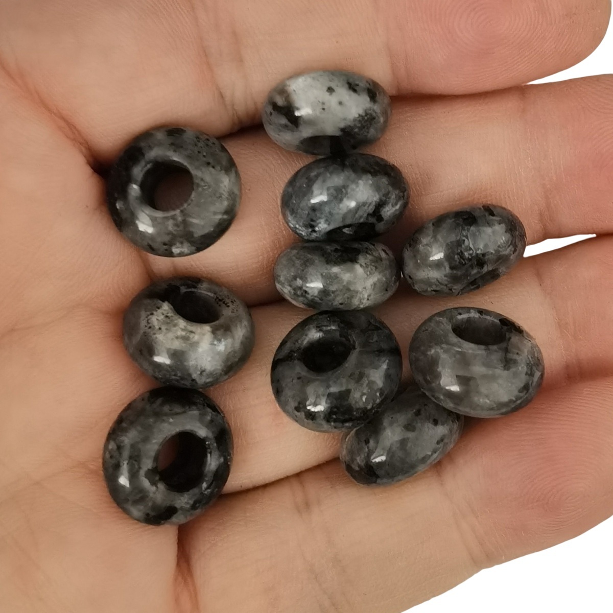 Black Labradorite Abacus Beads for Making Jewelry Handmade Craved Spacer Gemstone Drilled 4MM Big Hole