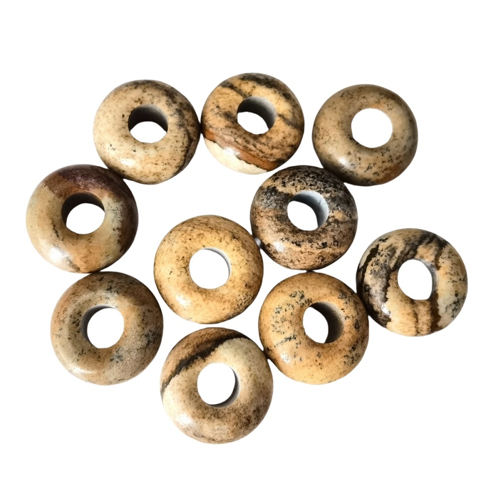 Picture Jasper Abacus Beads for Making Jewelry Handmade Craved Spacer Gemstone Drilled 4MM Big Hole