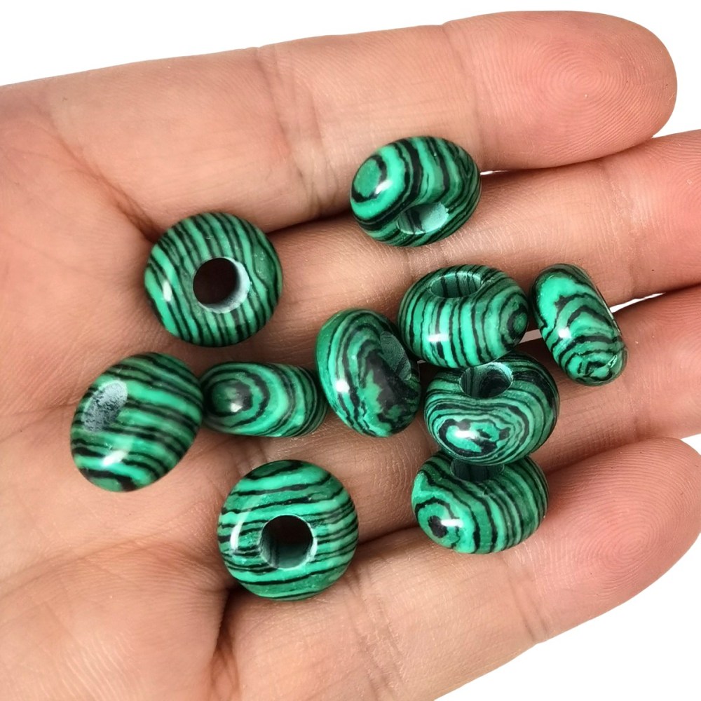 Malachite Abacus Beads for Making Jewelry Handmade Craved Spacer Gemstone Drilled 4MM Big Hole