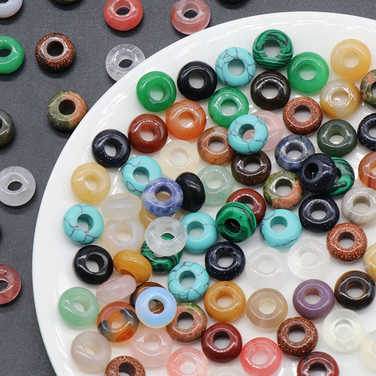 D12X5MM Natural Gemstone Abacus Beads Drilled Big Hole (5MM) for Making Jewelry 1PCS