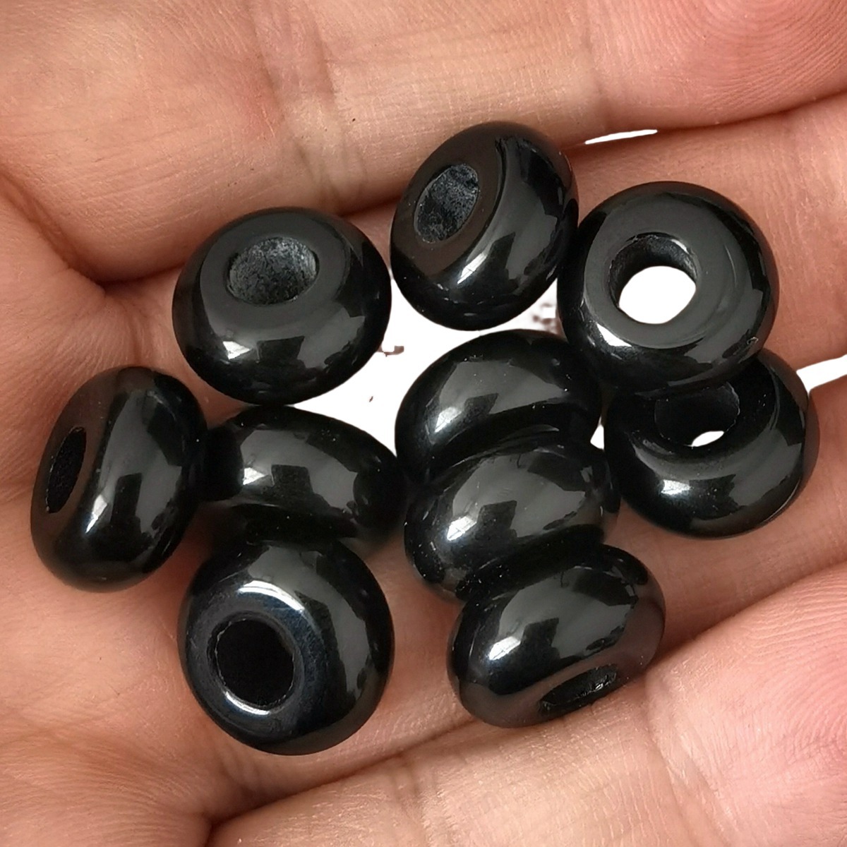 Black Obsidian Abacus Beads for Making Jewelry Handmade Craved Spacer Gemstone Drilled 4MM Big Hole