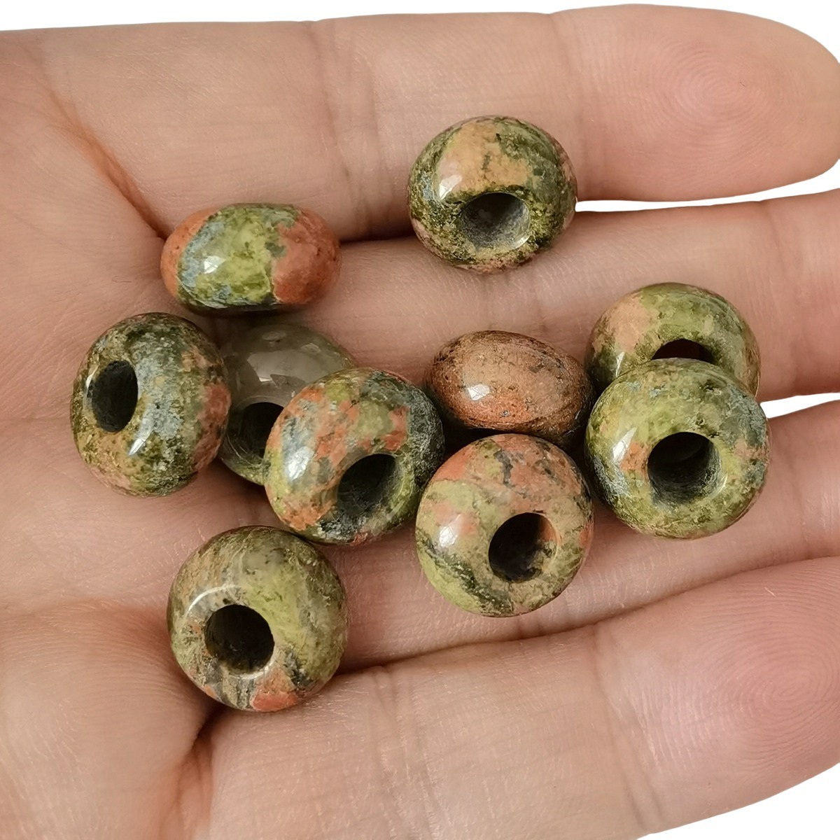 Unakite Abacus Beads for Making Jewelry Handmade Craved Spacer Gemstone Drilled 4MM Big Hole