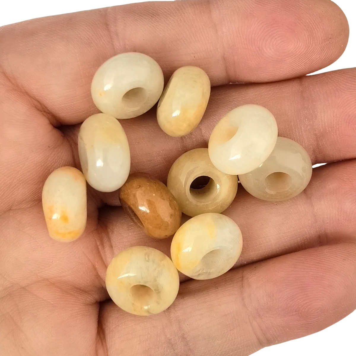 Yellow Jade Abacus Beads for Making Jewelry Handmade Craved Spacer Gemstone Drilled 4MM Big Hole