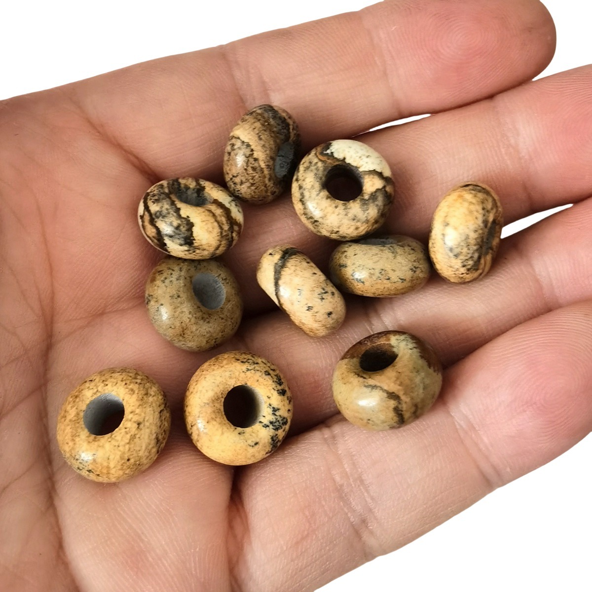 Picture Jasper Abacus Beads for Making Jewelry Handmade Craved Spacer Gemstone Drilled 4MM Big Hole