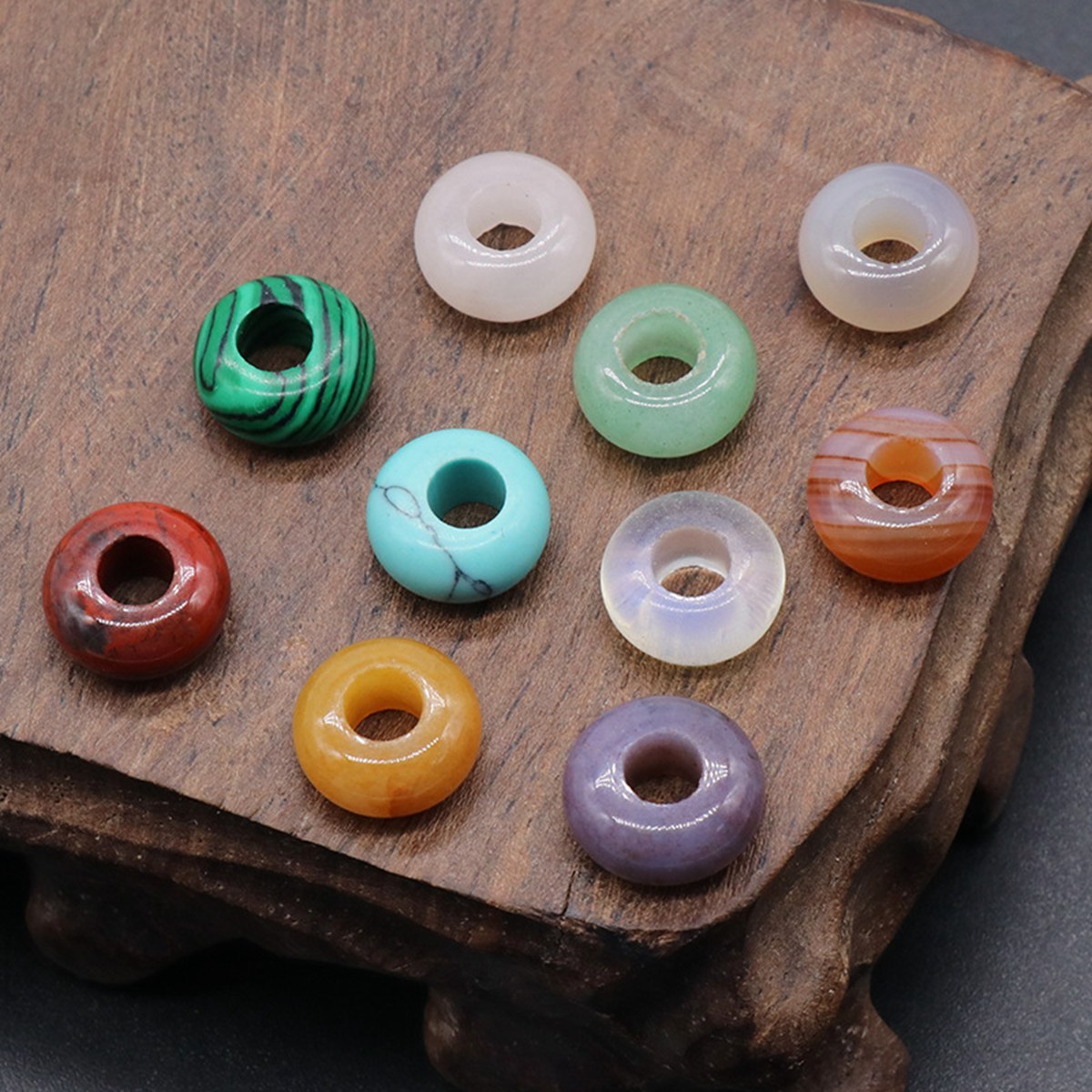 D12X5MM Natural Gemstone Abacus Beads Drilled Big Hole (5MM) for Making Jewelry 1PCS