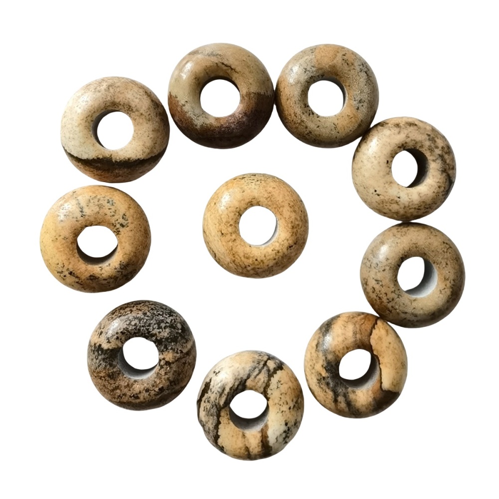 Picture Jasper Abacus Beads for Making Jewelry Handmade Craved Spacer Gemstone Drilled 4MM Big Hole