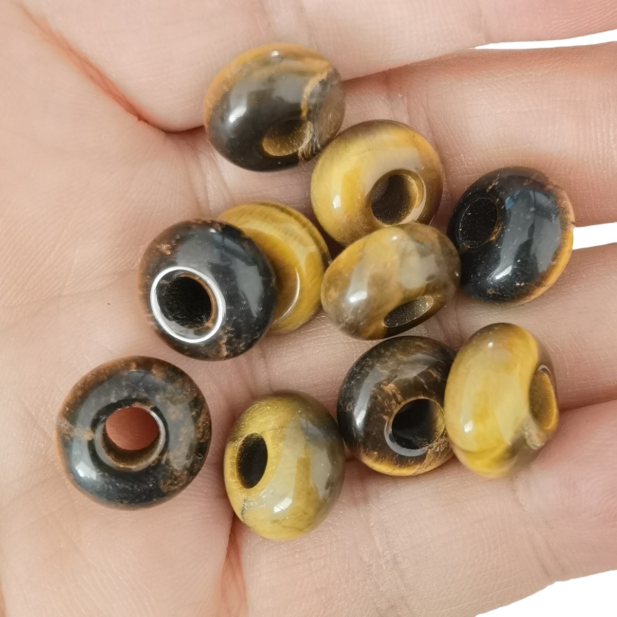 Yellow Tiger Eye Stone Abacus Beads for Making Jewelry Handmade Craved Spacer Gemstone Drilled 4MM Big Hole