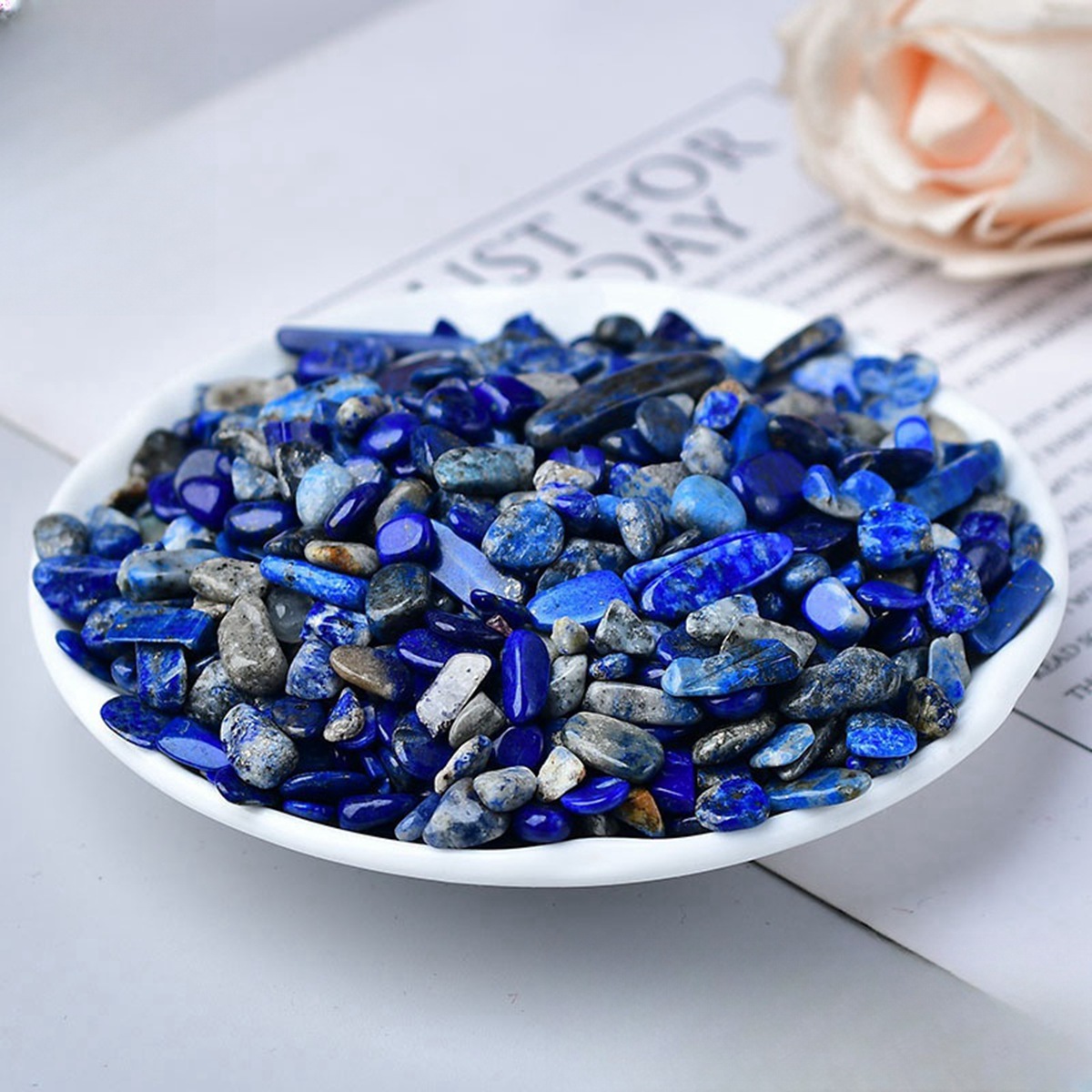 100 Gram Tumbled Lapis Lazuli Chips Crushed Gemstone Perfect for Home Decoration & Decor Jewelry Making Chakra Healing Meditation Wicca Vases & Plants - Irregular Shaped Pieces