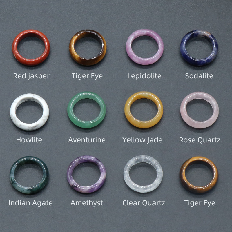 6MM Thickness Natural Domed Gemstone Band Rings  Diameter 16-18mm Vintage Knuckle Stackable Finger Round Donut Ring