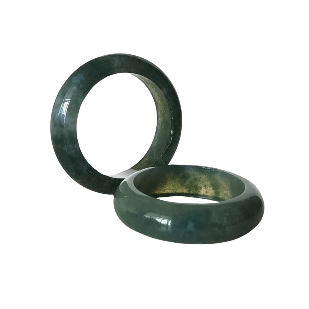 Moss Agate Band Rings 6MM Thickness  Natural Vintage Knuckle Stackable Finger Round Donut Ring for Women Girls