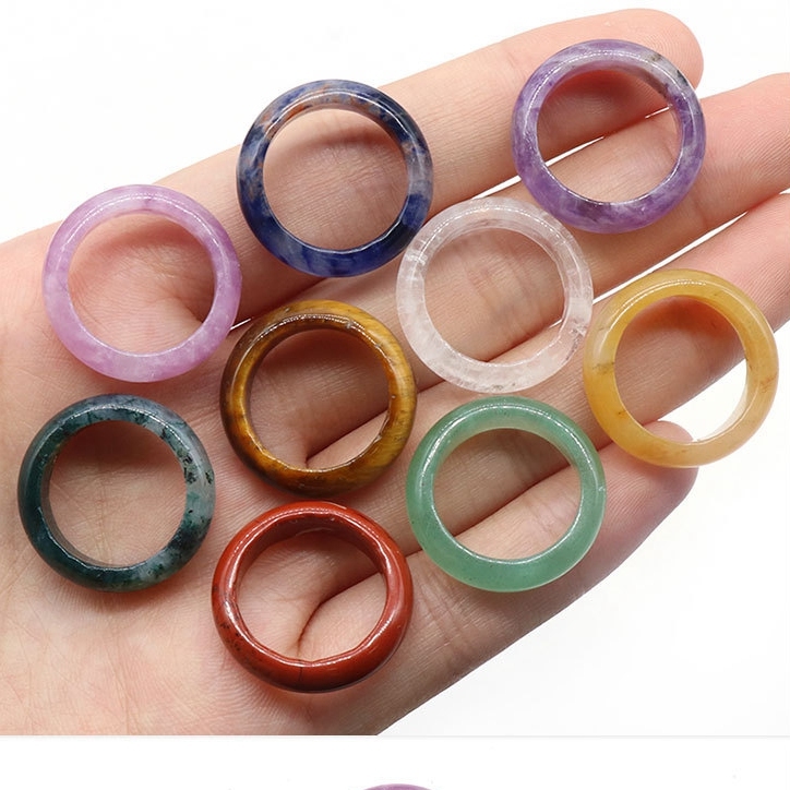 Moss Agate Band Rings 6MM Thickness  Natural Vintage Knuckle Stackable Finger Round Donut Ring for Women Girls