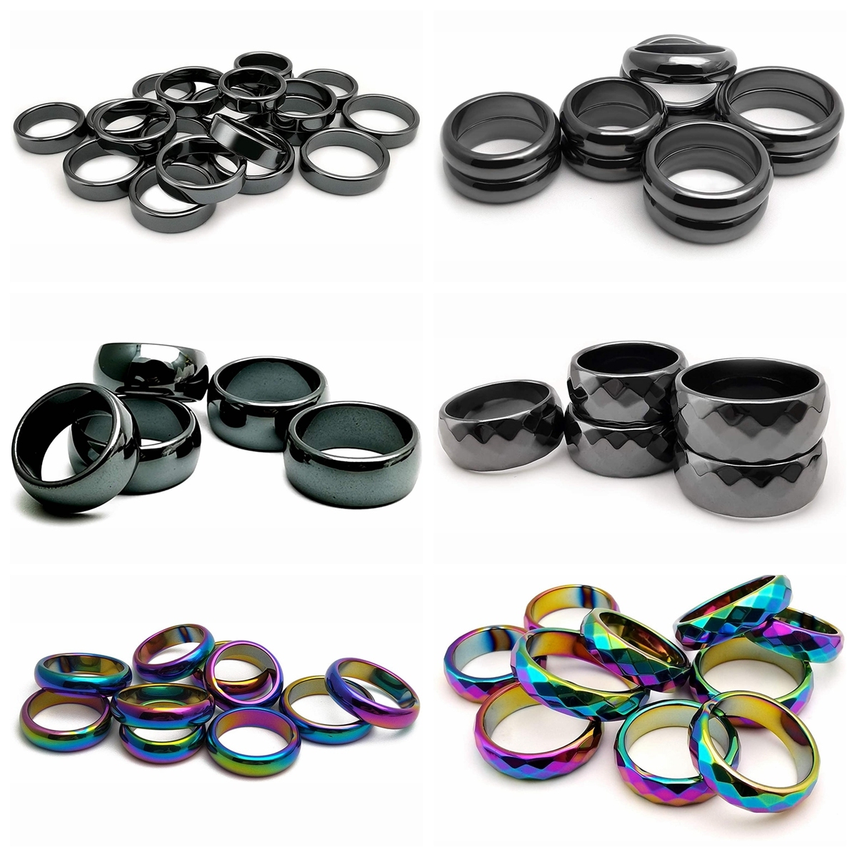 Hematite Band Rings 6MM Thickness  Natural Vintage Knuckle Stackable Finger Round Donut Ring for Women Girls