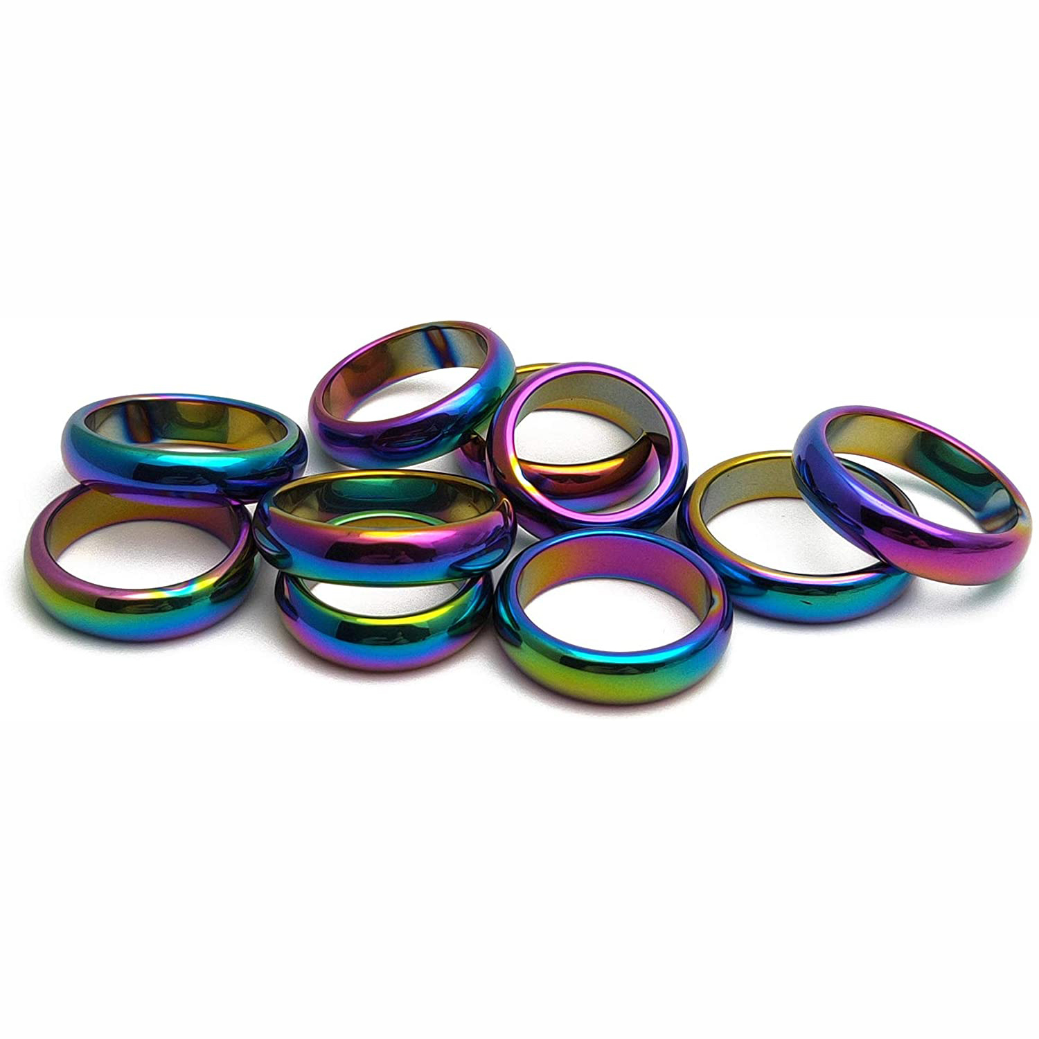 Rainbow Hematite Band Rings 6MM Thickness  Natural Vintage Knuckle Stackable Finger Round Donut Ring for Women Girls